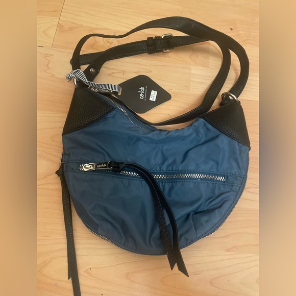 NEW CO-LAB by Christopher Kon Slate Blue Nylon Faux Leather Crossbody Bag 11x7” - Picture 1 of 5